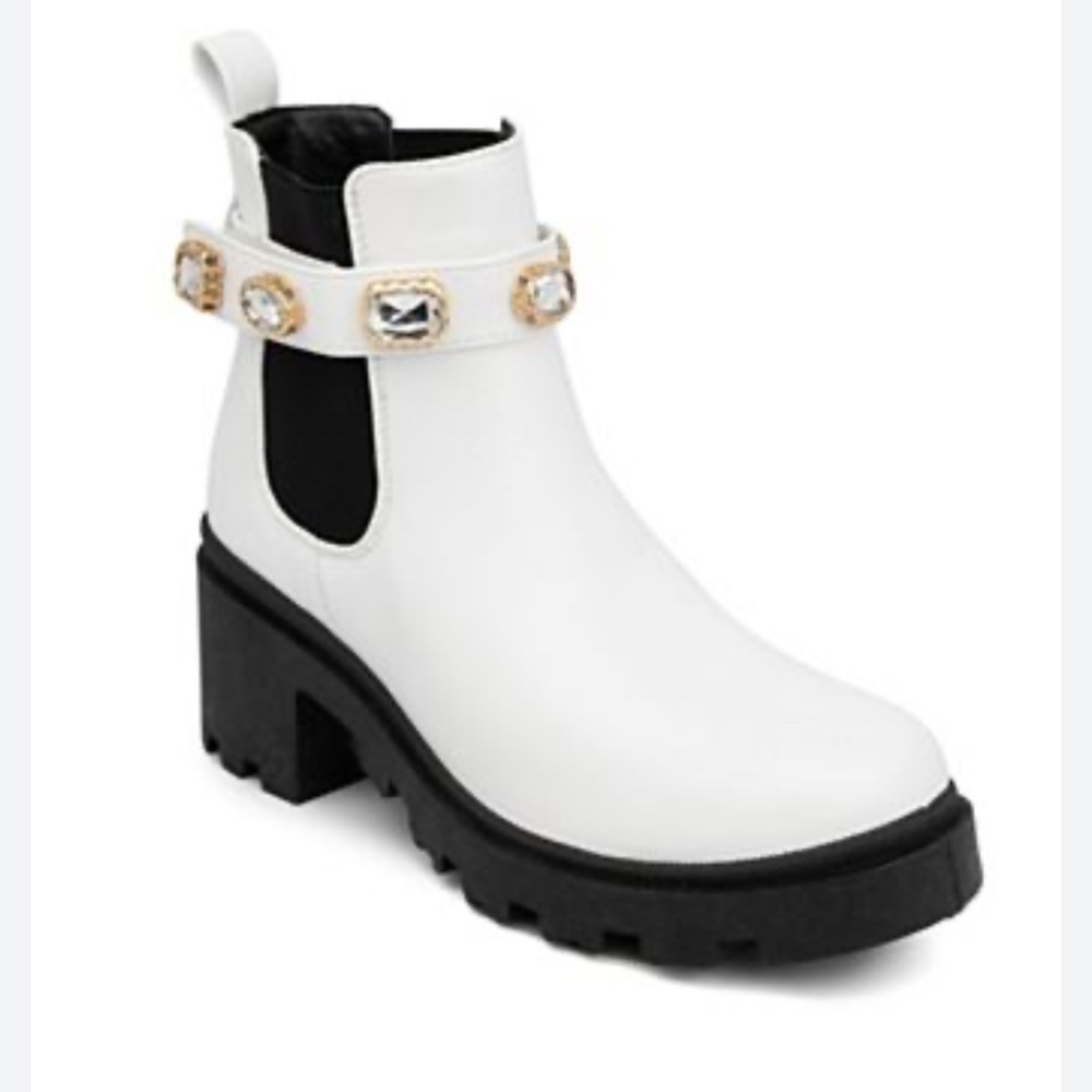 SUGAR White Jeweled Accent Ankle Booties Size 7.5
